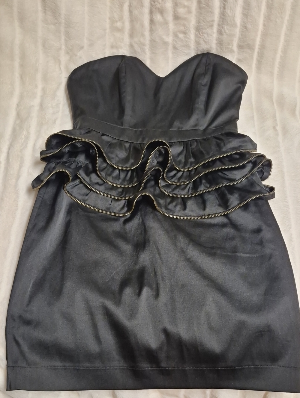 Bariano Strapless Black Ruffle Peplum Cocktail Dress